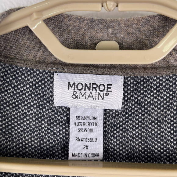 Monroe & Main Color Block Neutral Grey Cream Wool Blend Cardigan Women's 2X - Picture 3 of 8